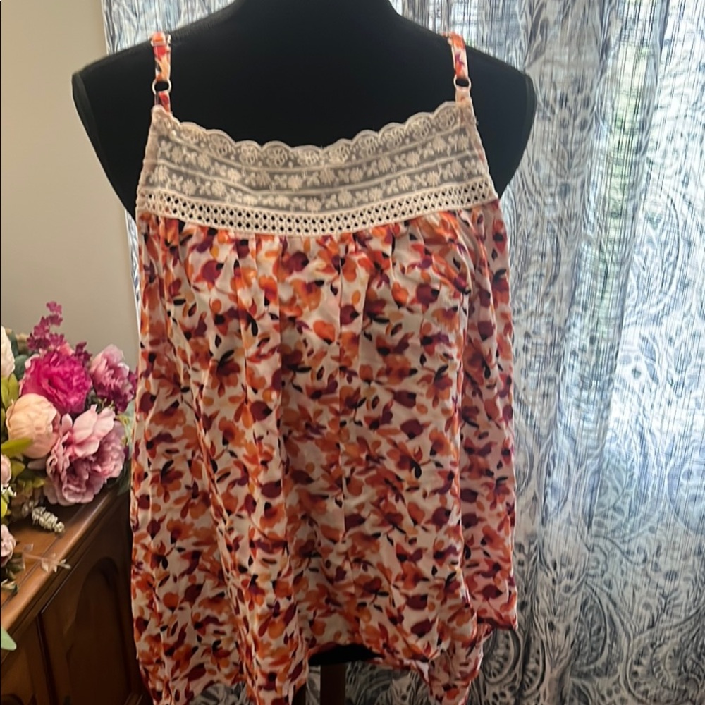 Torrid Multicolor Floral Camisole with Lace Trim